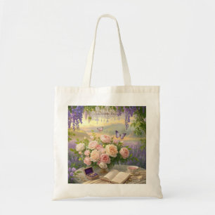 Dreamy Floral sanctuary bathed golden hour light Tote Bag