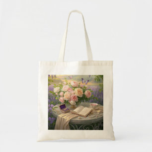 Dreamy Floral sanctuary bathed golden hour light Tote Bag