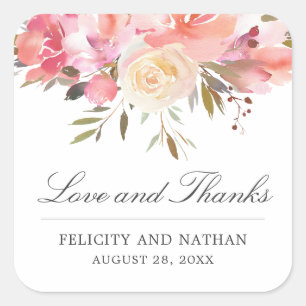 Dreamy Floral Watercolor Bouquet Thank You Square Sticker