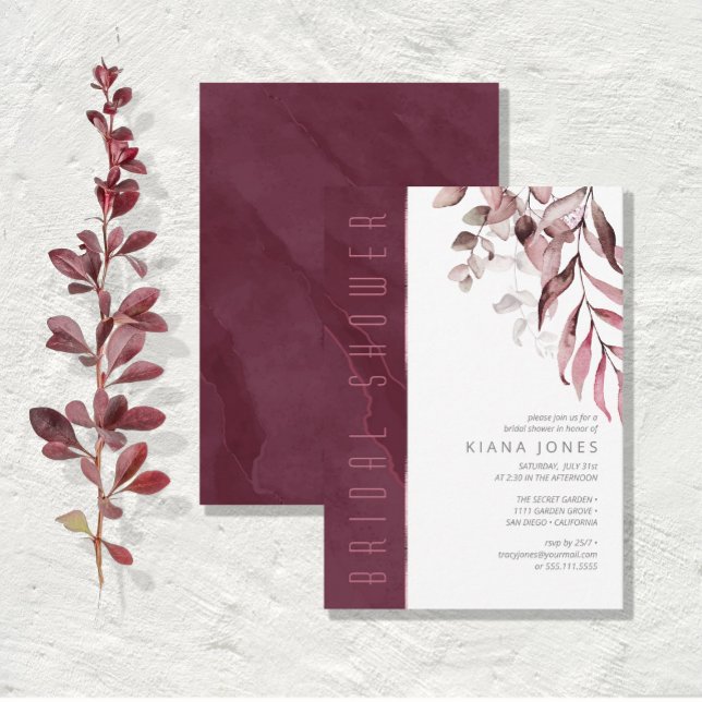 Dreamy Foliage Bridal Shower Burgundy ID817 Invitation (Creator Uploaded)