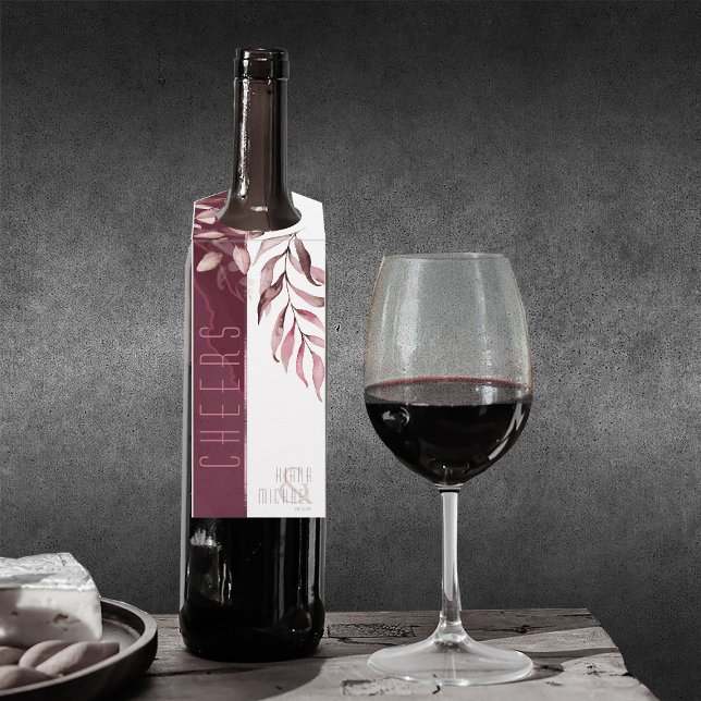 Dreamy Foliage Cheers Burgundy ID817 Bottle Tag (Wine Bottle In Situ)