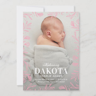 Dreamy Foliage Modern Baby Birth Announcement
