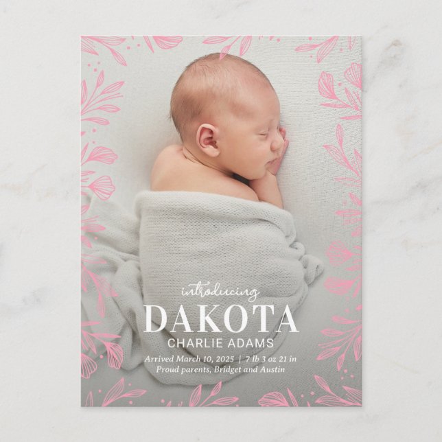 Dreamy Foliage Modern Birth Announcement Postcard (Front)