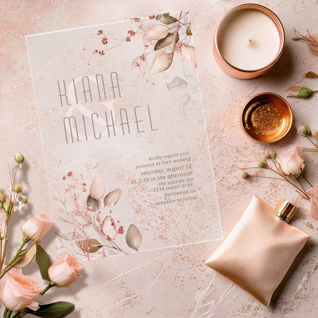Dreamy Foliage Wedding Blush Pink ID817 Acrylic Invitations (Creator Uploaded)