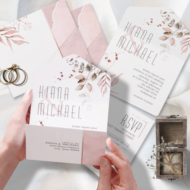 Dreamy Foliage Wedding Blush Pink ID817 All In One Invitation (Creator Uploaded)