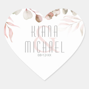 Dreamy Foliage Wedding Blush Pink ID817 Heart Sticker