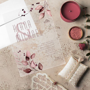 Dreamy Foliage Wedding Burgundy ID817 Acrylic Invi Acrylic Invitations