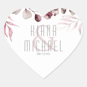 Dreamy Foliage Wedding Burgundy ID817 Heart Sticker