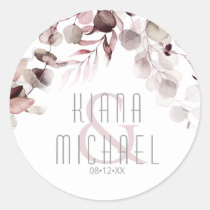 Dreamy Foliage Wedding Burgundy V2 ID817 Classic Round Sticker