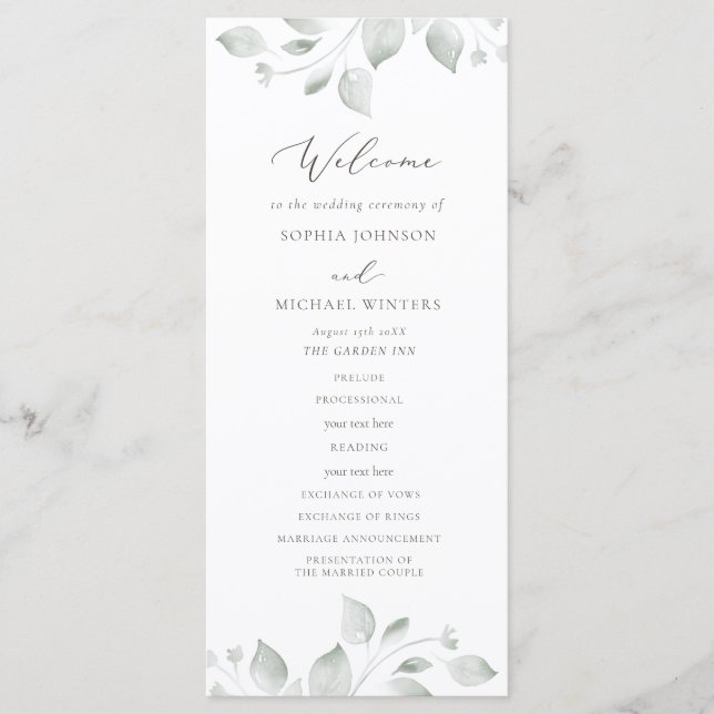 Dreamy Foliage Wedding Program (Front)