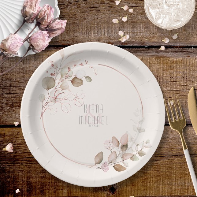 Dreamy Foliage Wedding V1 Blush Pink ID817 Paper Plate (Creator Uploaded)