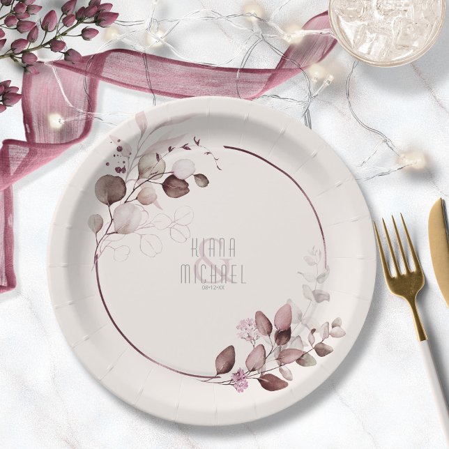 Dreamy Foliage Wedding V1 Burgundy ID817 Paper Plate (Creator Uploaded)