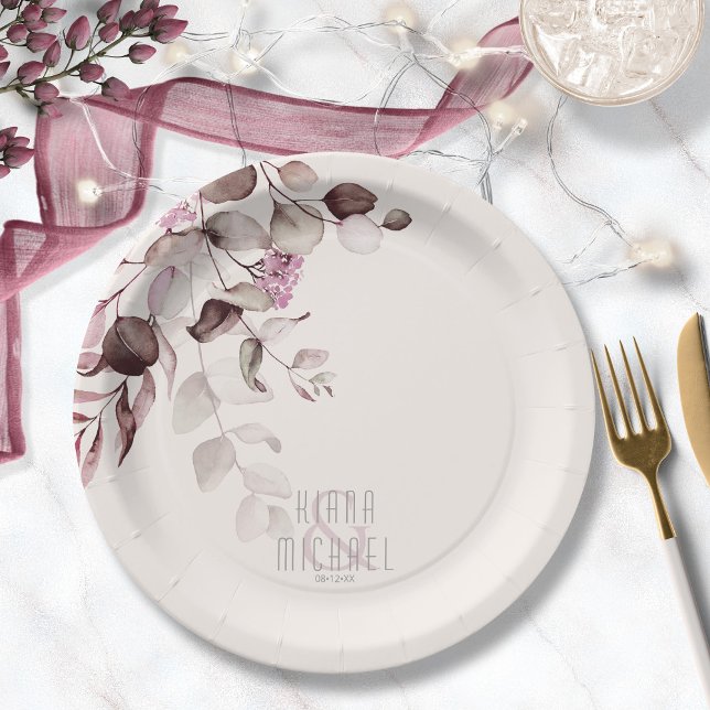 Dreamy Foliage Wedding V2 Burgundy ID817 Paper Plate (Creator Uploaded)
