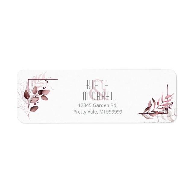 Dreamy Foliage Wedding V2 Burgundy ID817 Return Address Label (Front)