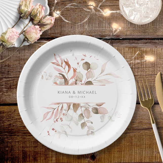 Dreamy Foliage Wedding V3 Blush Pink ID817 Paper Plate (Creator Uploaded)
