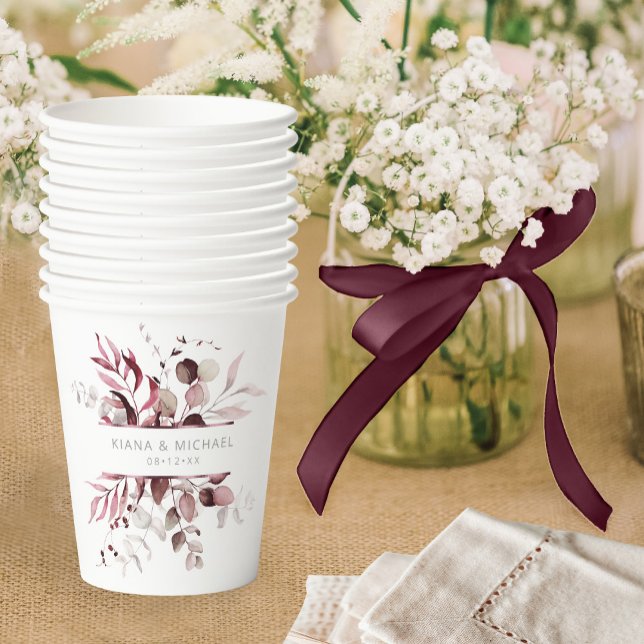 Dreamy Foliage Wedding V3 Burgundy ID817 Paper Cups (Creator Uploaded)