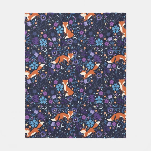 Dreamy Folk Foxes Fleece Blanket (Front)