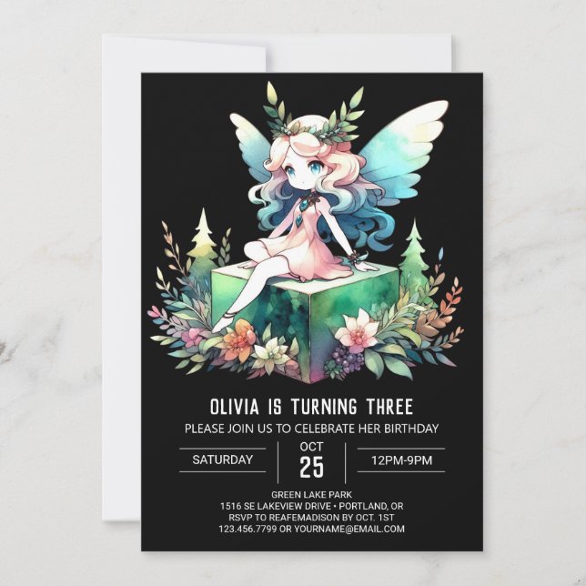 Dreamy Forest Fairy Birthday Invitation (Front)