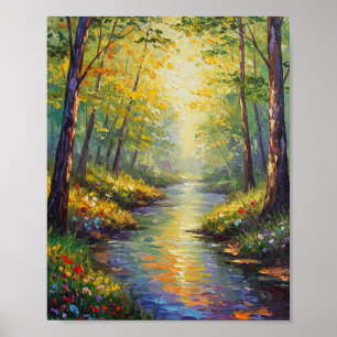 Dreamy Forest Stream Impressionist Style Poster