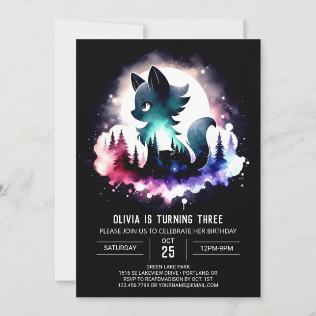 Dreamy Forest Wolf Birthday  Invitation (Front)