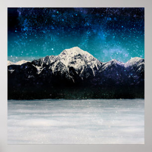 Dreamy galaxy mountain above the clouds poster