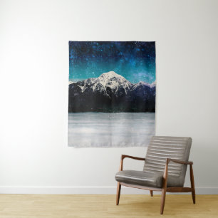 Dreamy galaxy mountain above the clouds tapestry