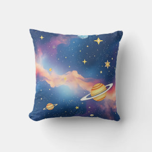 Dreamy Galaxy Planets Stars Pattern Cushion