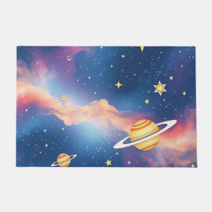 Dreamy Galaxy Planets Stars Pattern Doormat
