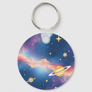 Dreamy Galaxy Planets Stars Pattern Key Ring