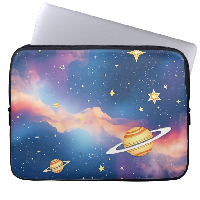 Dreamy Galaxy Planets Stars Pattern Laptop Sleeve (Front)