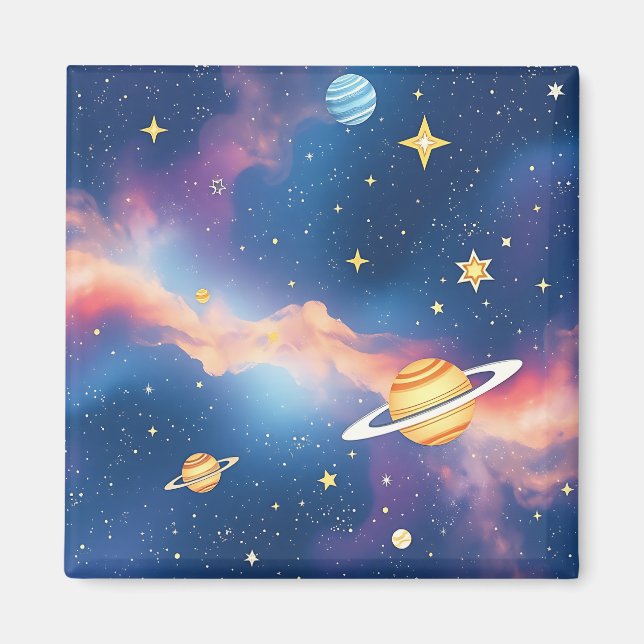 Dreamy Galaxy Planets Stars Pattern Magnet (Front)