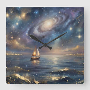 Dreamy Galaxy Sailboat Wall Clock - Magical Starry