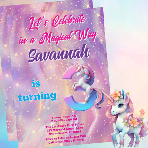 Dreamy Galaxy Unicorn 3rd Birthday Party Invite