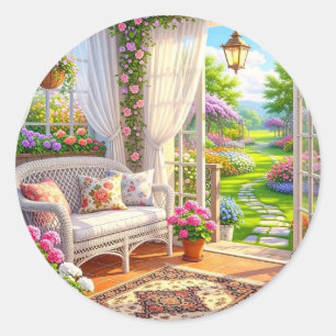 Dreamy Garden Corner Cosy Floral Round Sticker