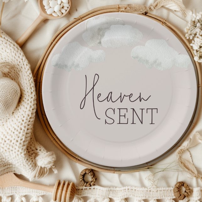 Dreamy Gender Neutral Heaven Sent Gender Reveal Paper Plate (Creator Uploaded)