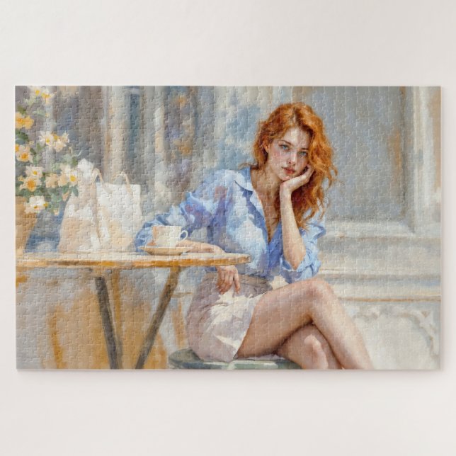 Dreamy gentle red haired woman in soft colours jigsaw puzzle (Horizontal)