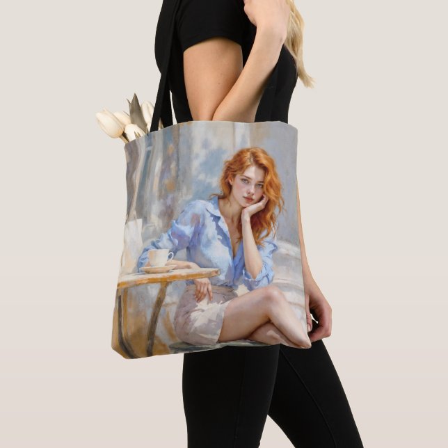 Dreamy gentle red haired woman in soft colours tote bag (Close Up)