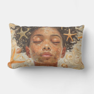 Dreamy Girl at Beach with Starfish Lumbar Cushion