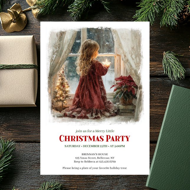 Dreamy girl awaits Santa printable holiday invite (Dreamy girl awaits Santa printable holiday invitation)