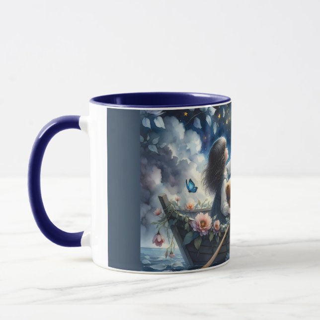 Dreamy Girl Rowing Boat Moonlit Fantasy Scene Mug (Left)