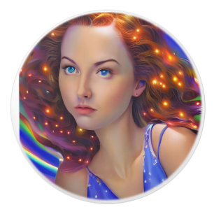 Dreamy Girl with Rainbow Lights Ceramic Knob