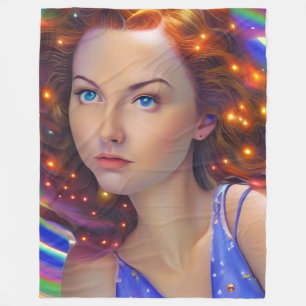 Dreamy Girl with Rainbow Lights Fleece Blanket