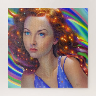 Dreamy Girl with Rainbow Lights  Jigsaw Puzzle