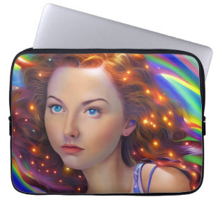 Dreamy Girl with Rainbow Lights Laptop Sleeve