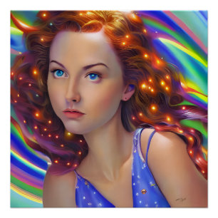 Dreamy Girl with Rainbow Lights Poster