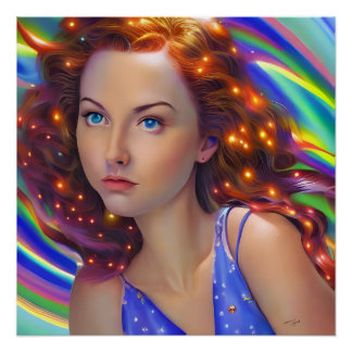 Dreamy Girl with Rainbow Lights Poster