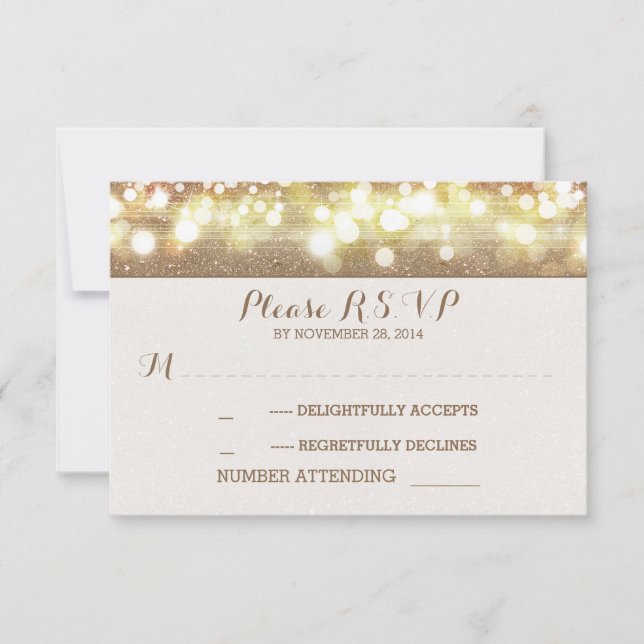 dreamy glitter string lights romantic wedding RSVP Card (Front)