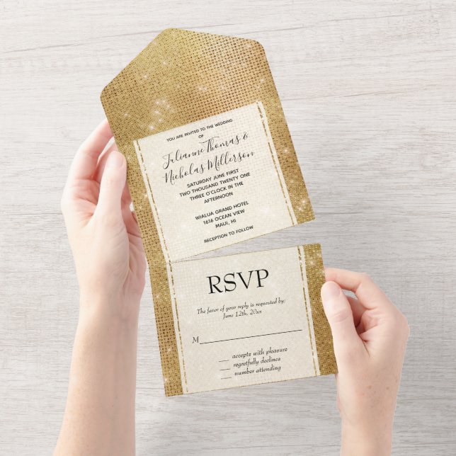 Dreamy Glitzy Gold Sparkle Wedding All In One Invitation (Tearaway)