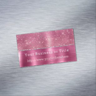 Dreamy Glitzy Pink Silver Sparkle Magnetic Business Card