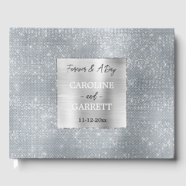 Dreamy Glitzy Silver Glam Sparkle Wedding Guest Book (Front)